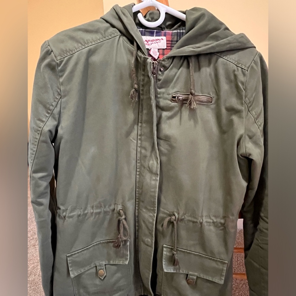 Army Green fleece lined utility jacket with hood